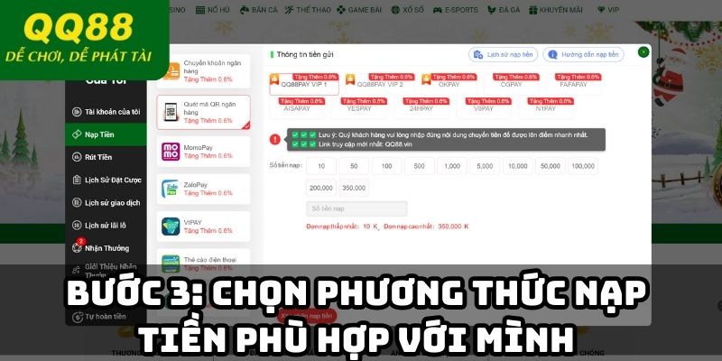 Chọn phương thức nạp tiền phù hợp với mình